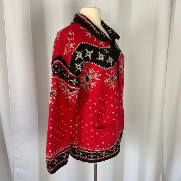 Paititi Woolens Co Full Zip Sweater Size Medium Red Fair Isle Alaska Chunky Knit - Picture 6 of 16
